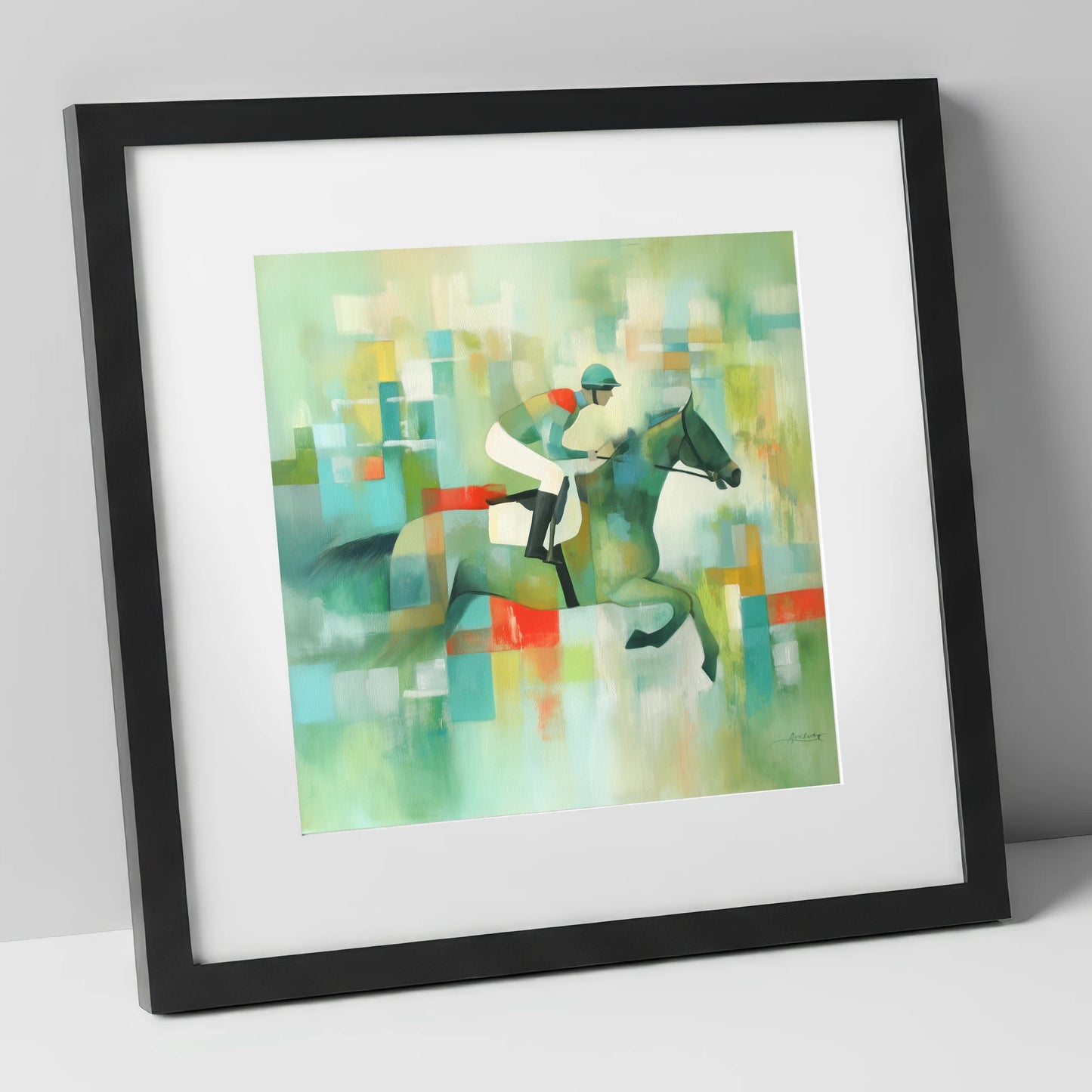 Geometric Racing Form racing horse art print in black frame