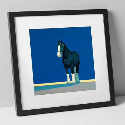 The Cobalt Shire horse breed art print in black frame
