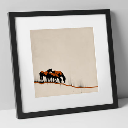 Copper and Ink Herd wild horses art print in black frame