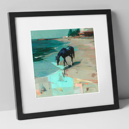 Coastal Solitude horse landscape art print in black frame
