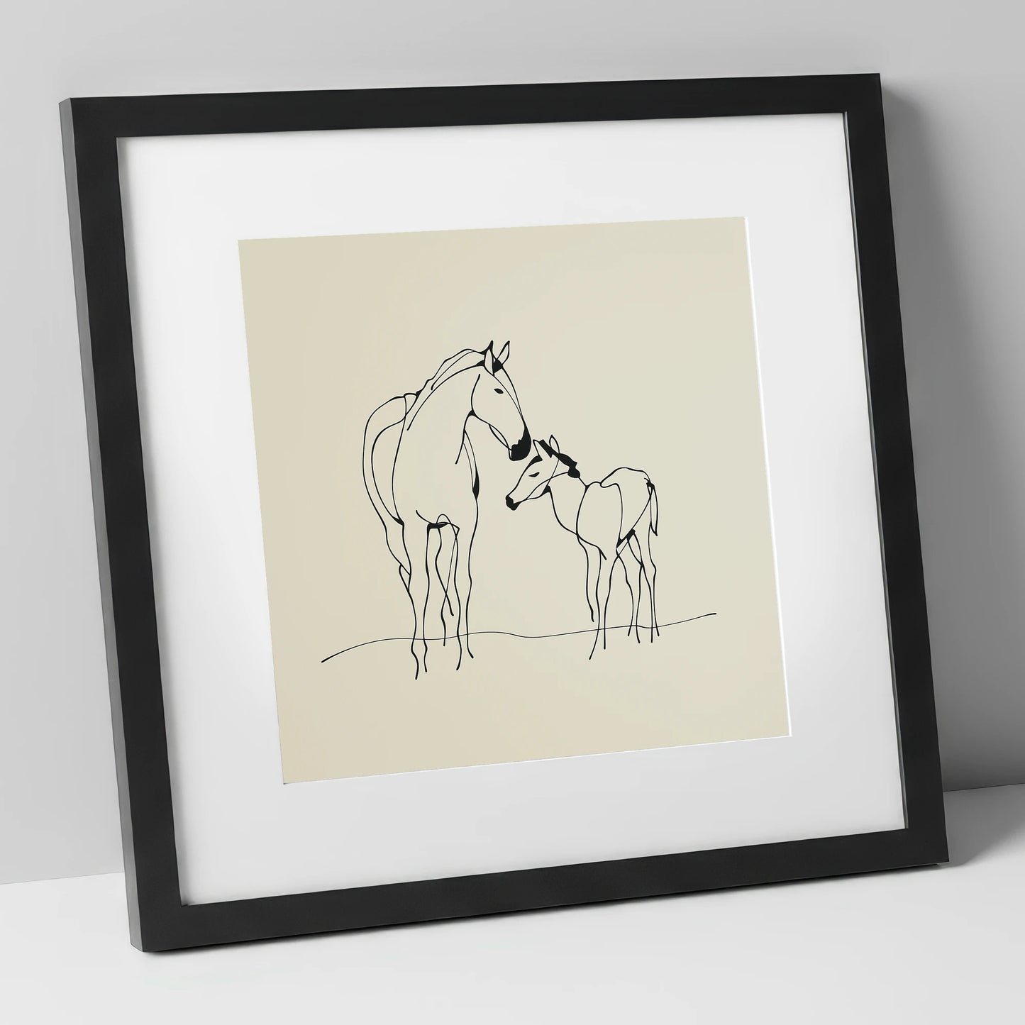 Quiet Maternal Bond mare & foal art print in black frame