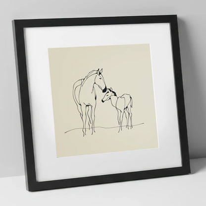 Quiet Maternal Bond mare & foal art print in black frame