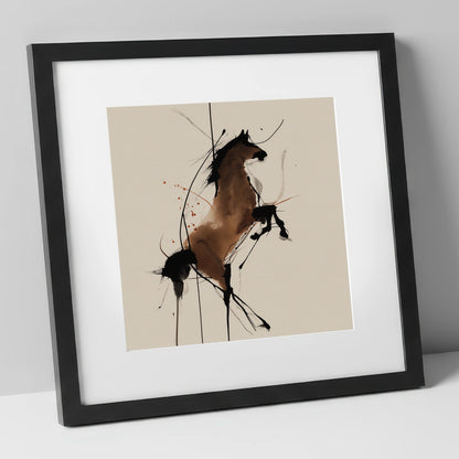 Dynamic Rearing Spirit horse portrait art print in black frame