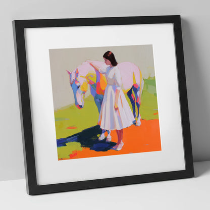 Radiant Connection horse & rider art print in black frame