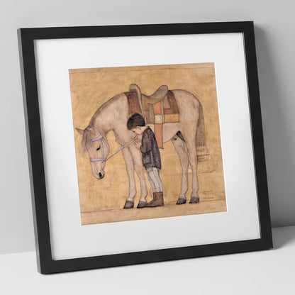 The Quiet Bond horse & rider art print in black frame