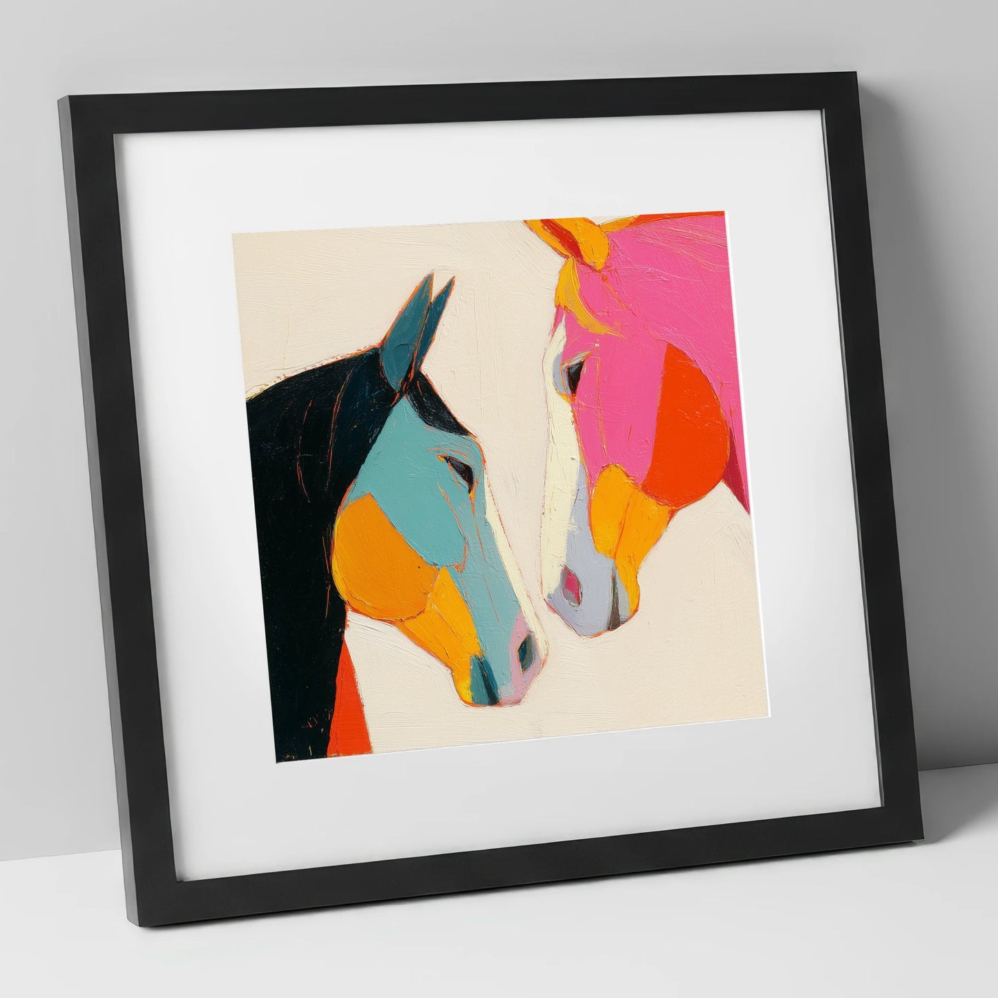 Vivid Connection horse portrait art print in black frame