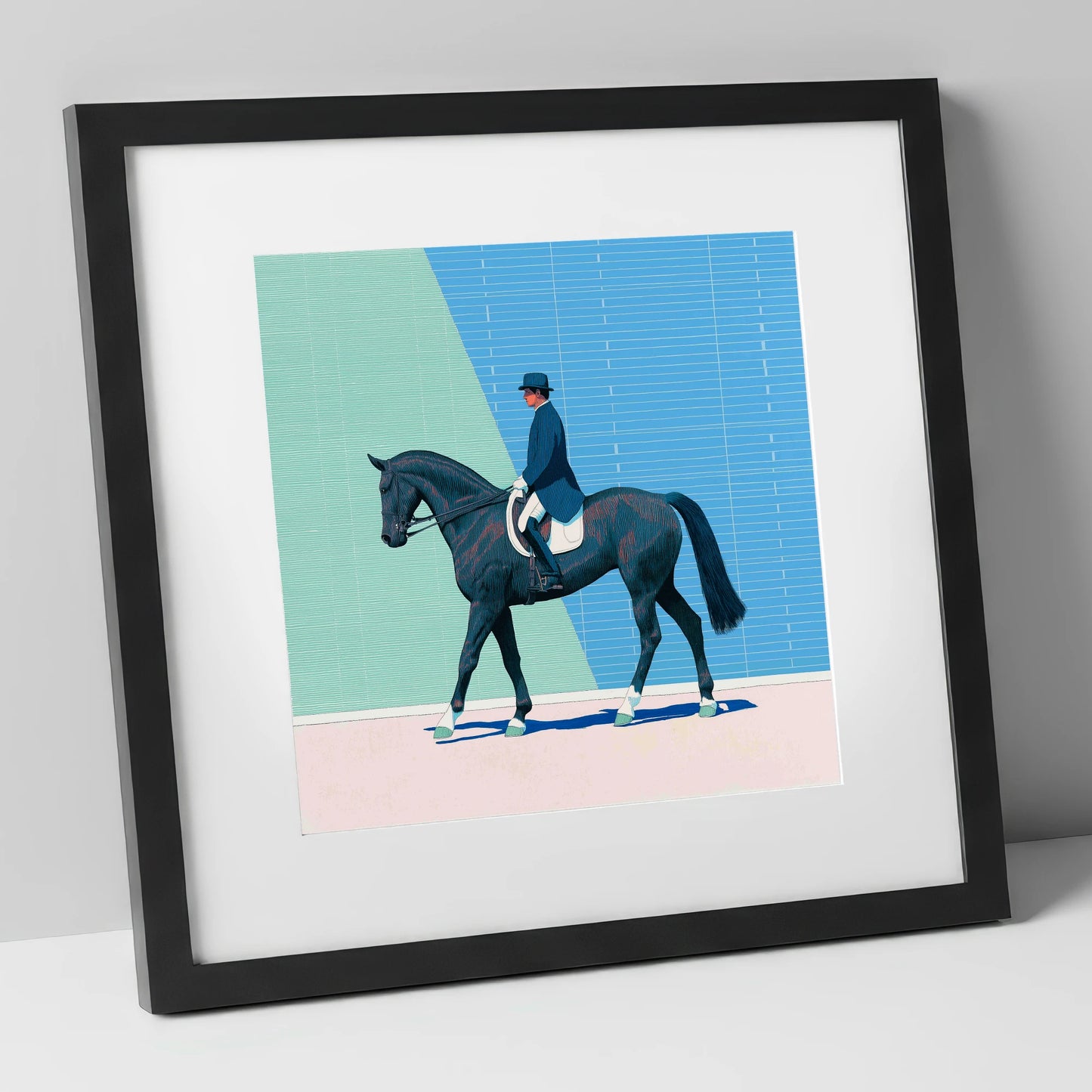 Rhythmic Precision dressage horse art print in black frame