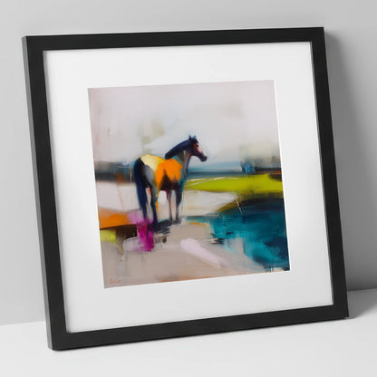 Abstract Equine Horizon horse landscape art print in black frame