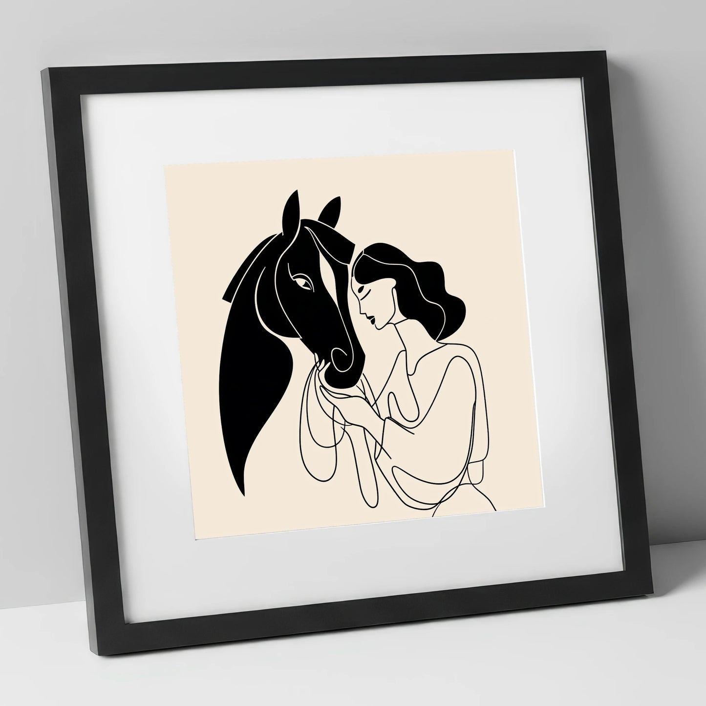 The Unspoken Bond horse & rider art print in black frame