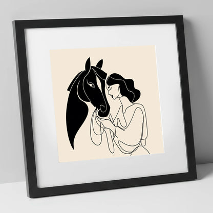 The Unspoken Bond horse & rider art print in black frame