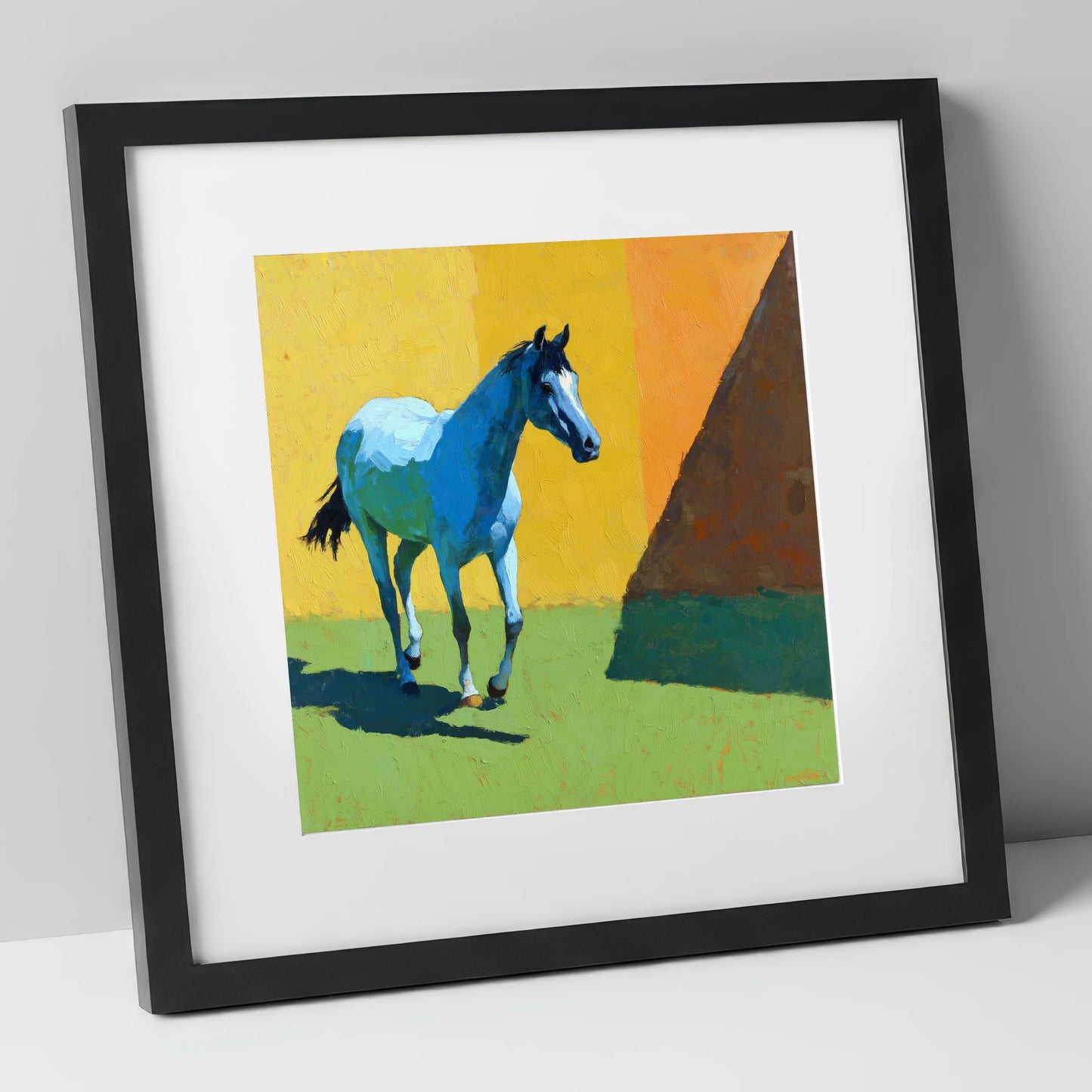 Cerulean Summer Stride horse breed art print in black frame