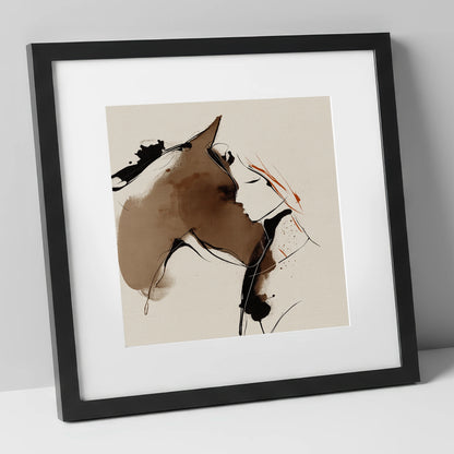 Silent Connection horse & rider art print in black frame