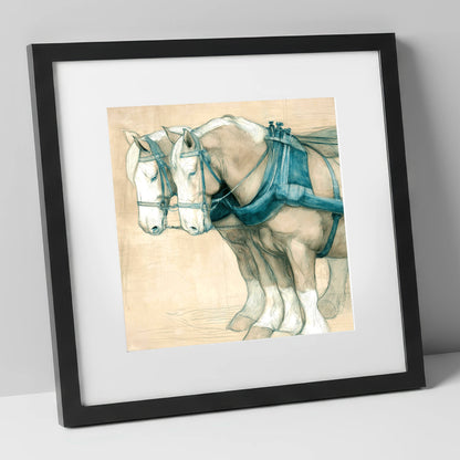 Quiet Strength in Harness working horse art print in black frame