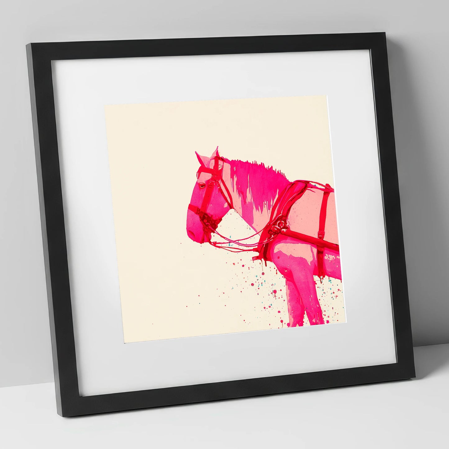 Vibrant Harness Profile working horse art print in black frame