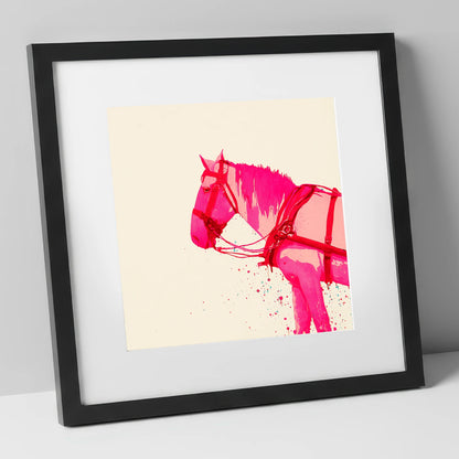 Vibrant Harness Profile working horse art print in black frame