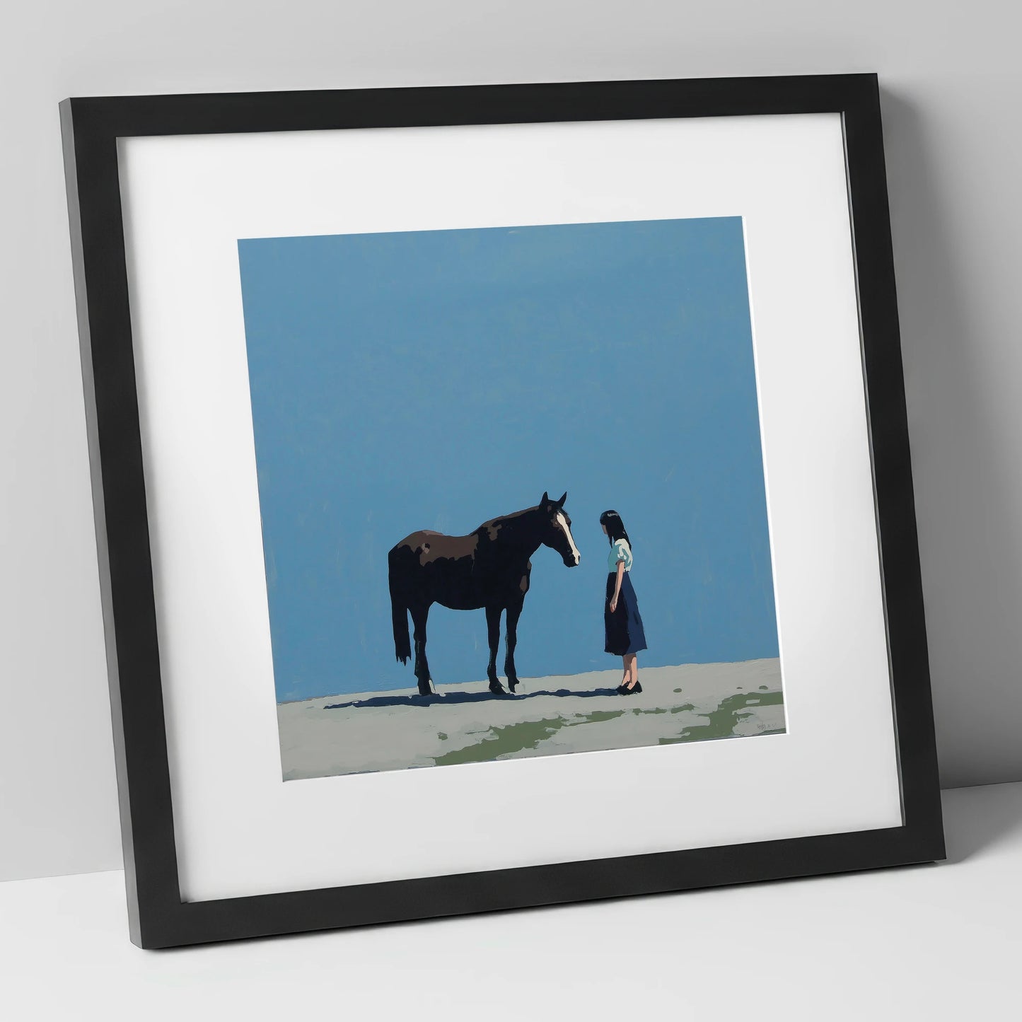 A Quiet Accord horse & rider art print in black frame