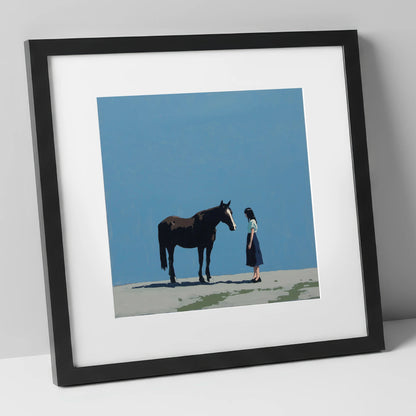 A Quiet Accord horse & rider art print in black frame