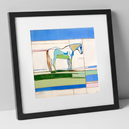 Architectural Equine Form horse portrait art print in black frame