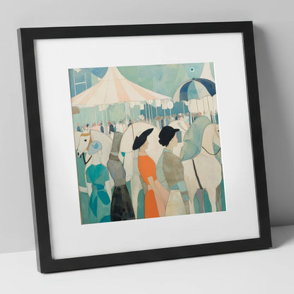 Trackside Elegance racing horse art print in black frame