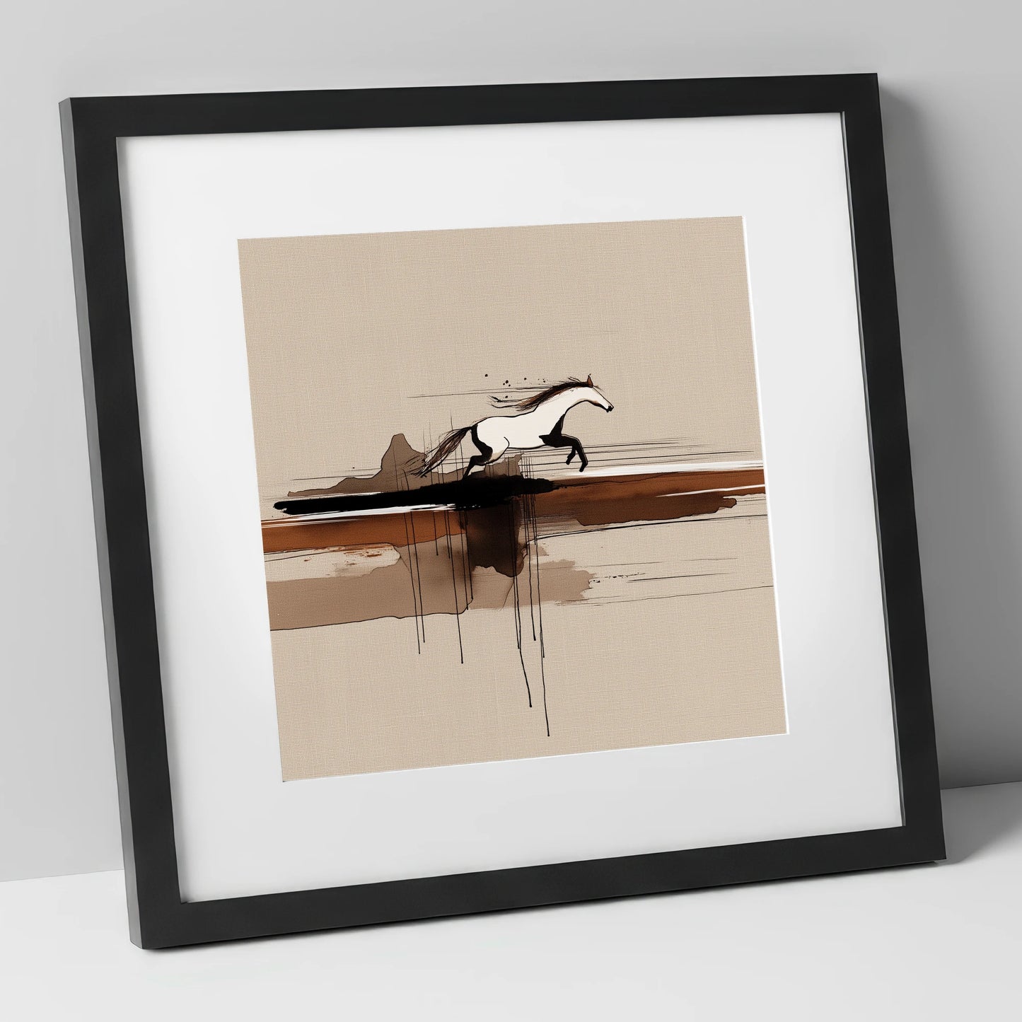 Horizon Bound wild horses art print in black frame
