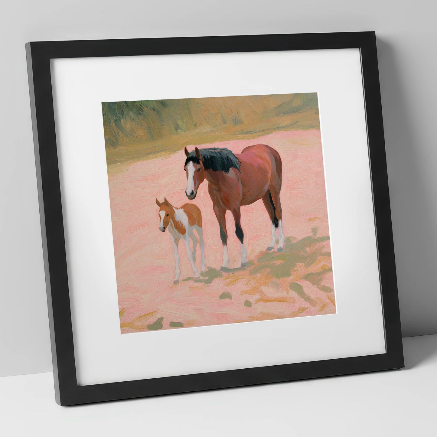 The Gentle Bond mare & foal art print in black frame