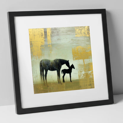 Gilded Maternal Bond mare & foal art print in black frame