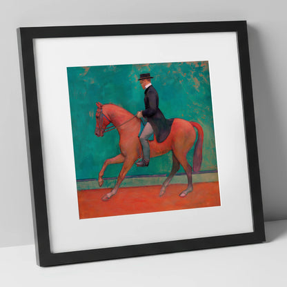 The Emerald Passage dressage horse art print in black frame