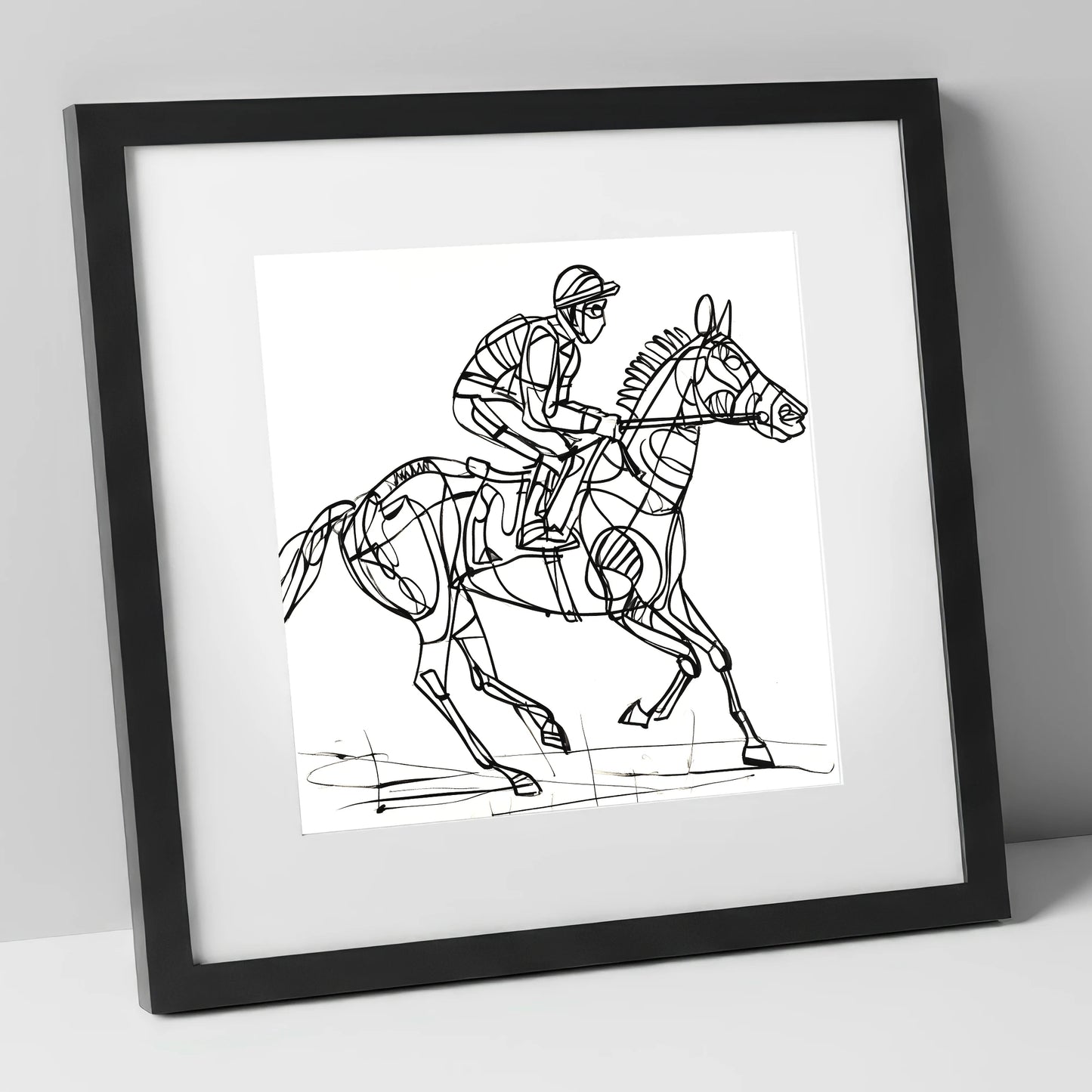 Geometry of Speed racing horse art print in black frame