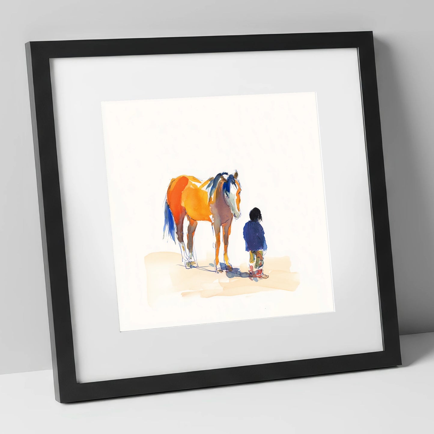 Vibrant Connection horse & rider art print in black frame