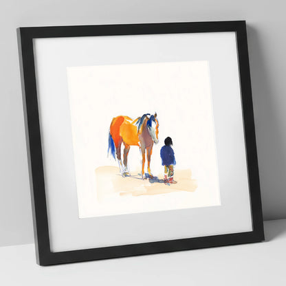 Vibrant Connection horse & rider art print in black frame