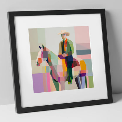 Geometric Western Rider western horse art print in black frame
