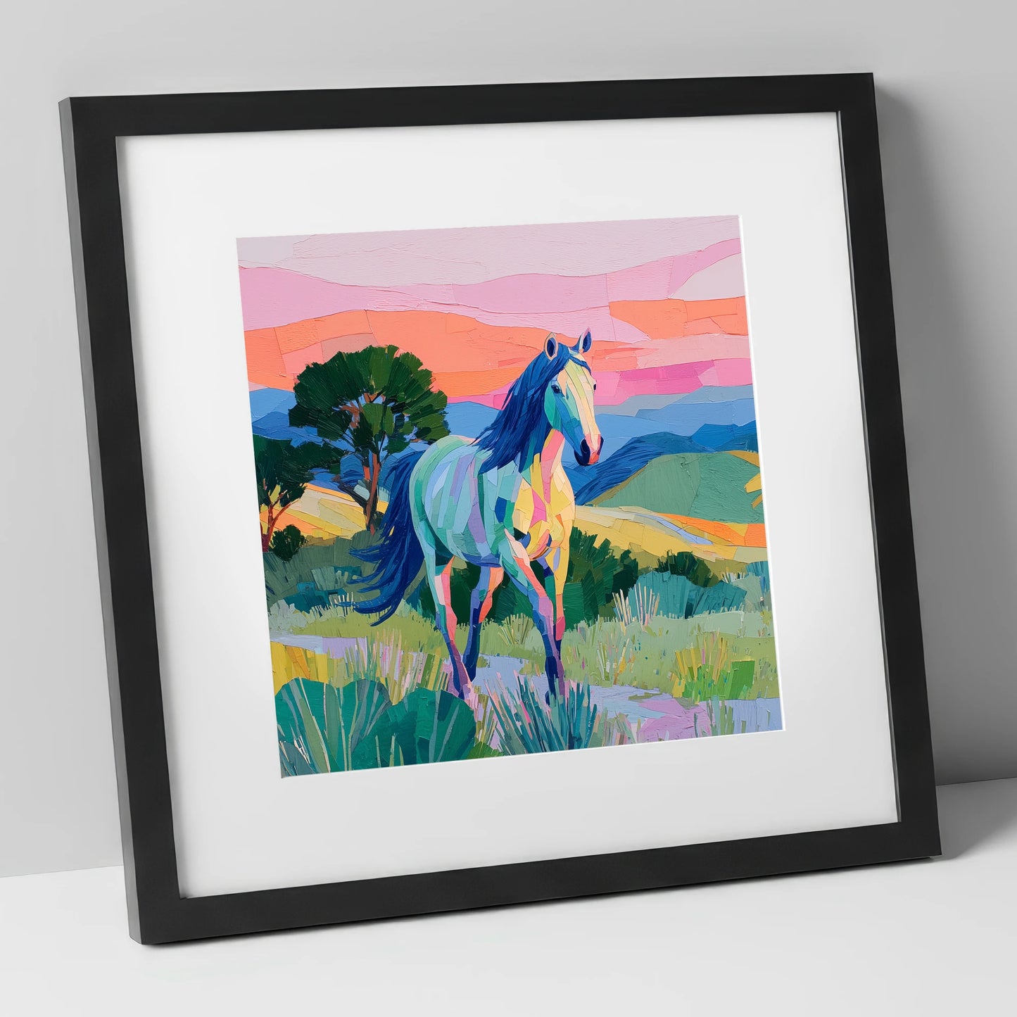 The Vivid Stride horse breed art print in black frame