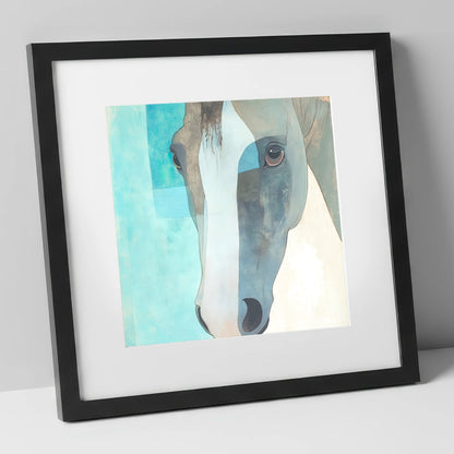 Modern Grey Gaze horse portrait art print in black frame