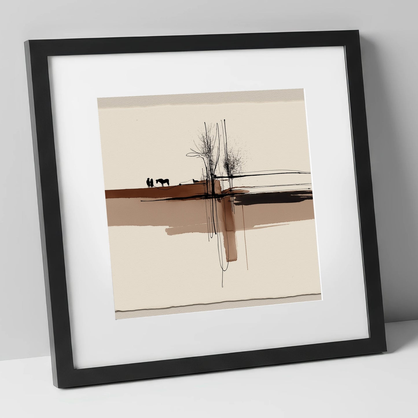 Horizon Bond horse & rider art print in black frame