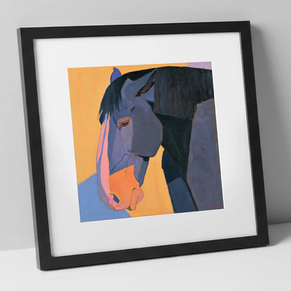 Vibrant Blue Horse Portrait horse breed art print in black frame