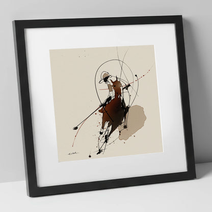 The Decisive Strike polo horse art print in black frame