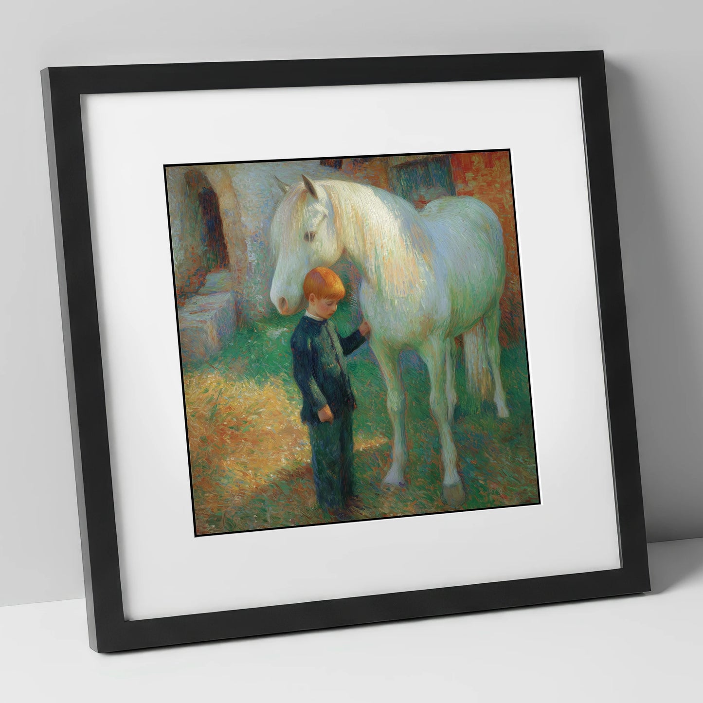 A Quiet Understanding horse & rider art print in black frame