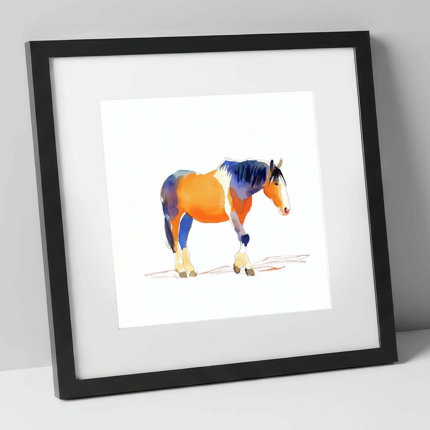 Vivid Working Stance working horse art print in black frame