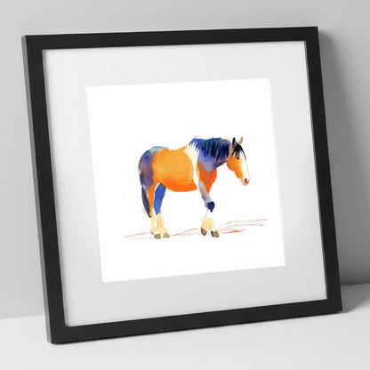 Vivid Working Stance working horse art print in black frame