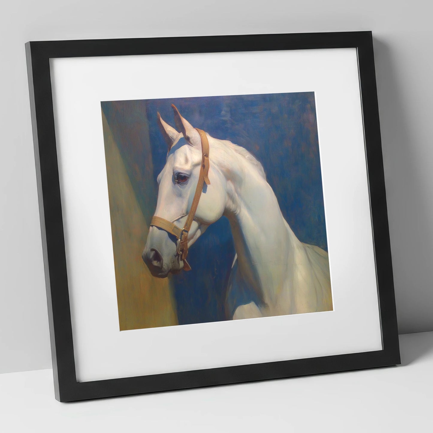 Azure Spirit in Profile horse portrait art print in black frame