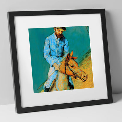 The Cerulean Rider racing horse art print in black frame