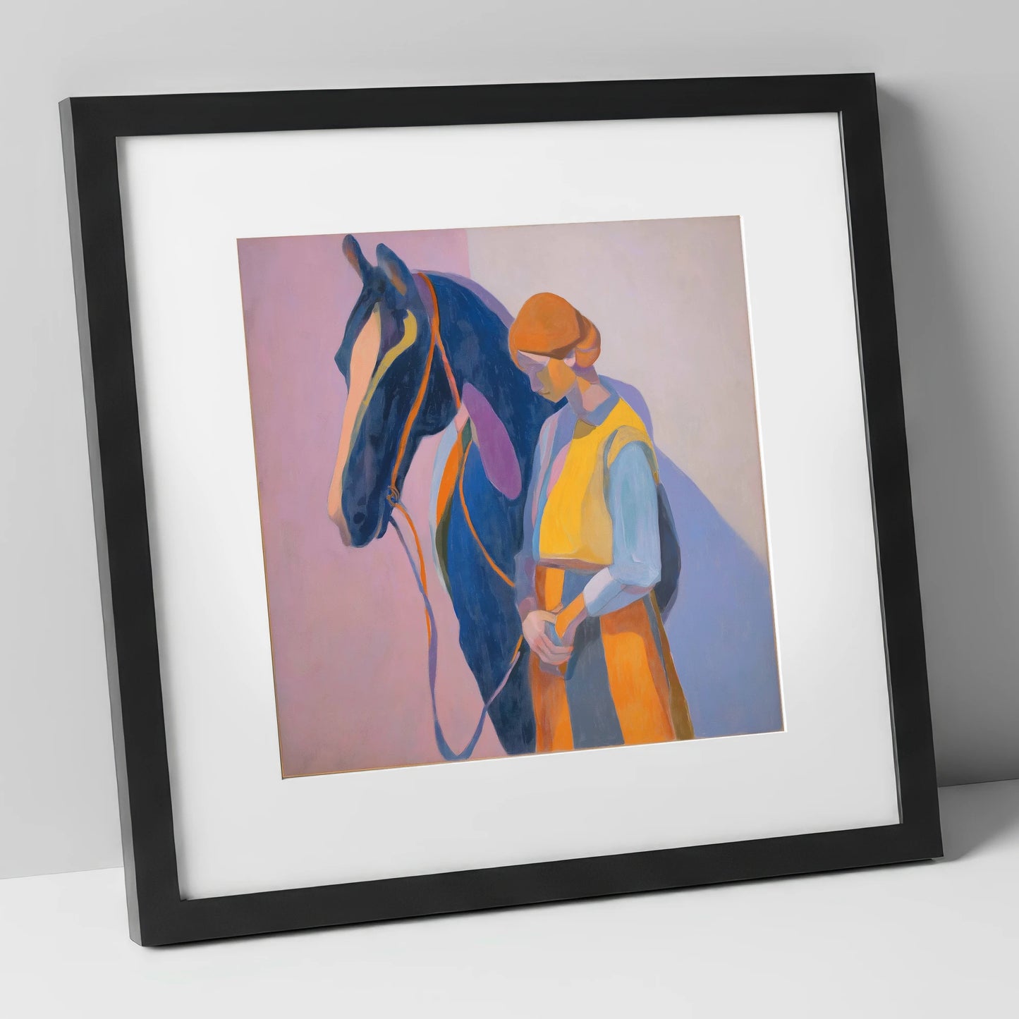 A Quiet Harmony horse & rider art print in black frame