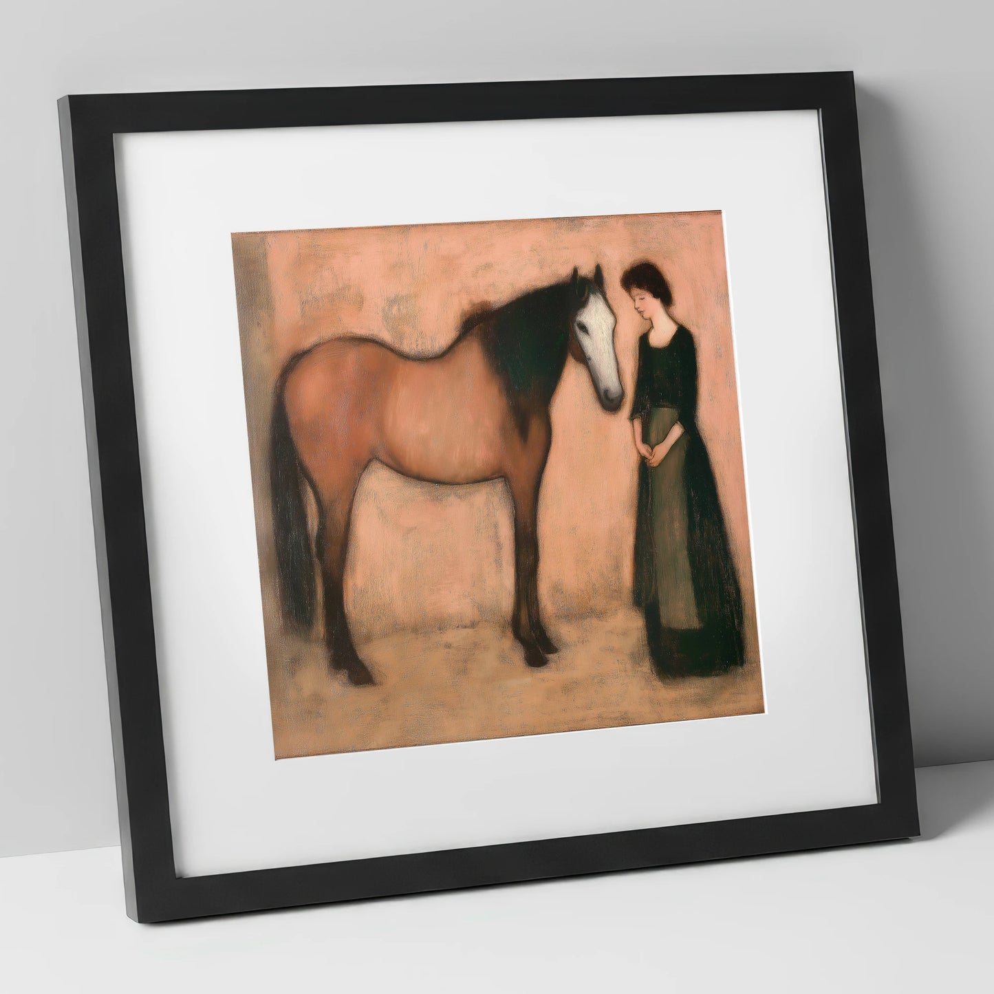 The Quiet Bond horse & rider art print in black frame