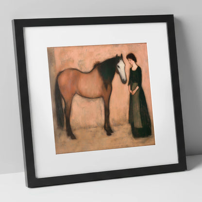 The Quiet Bond horse & rider art print in black frame