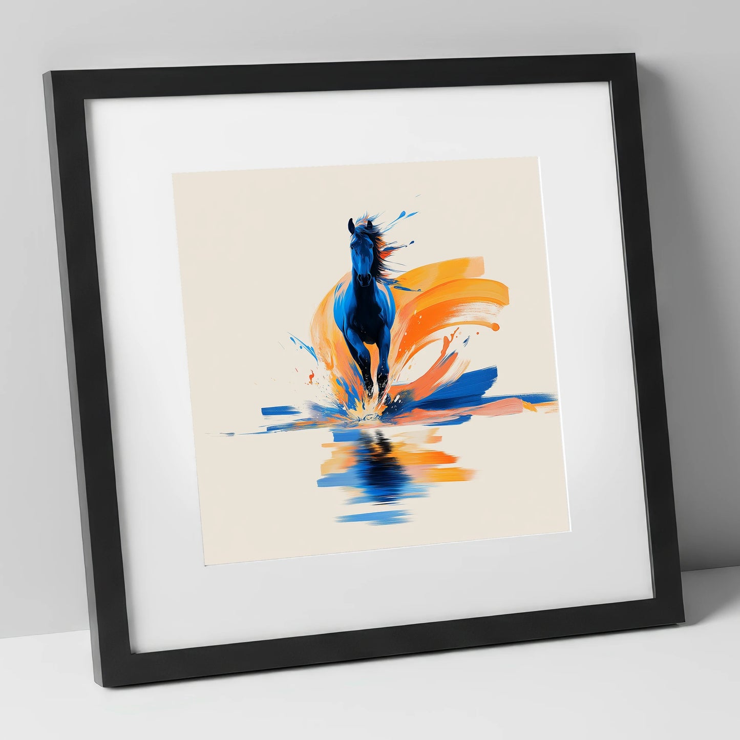 Sapphire Surge wild horses art print in black frame