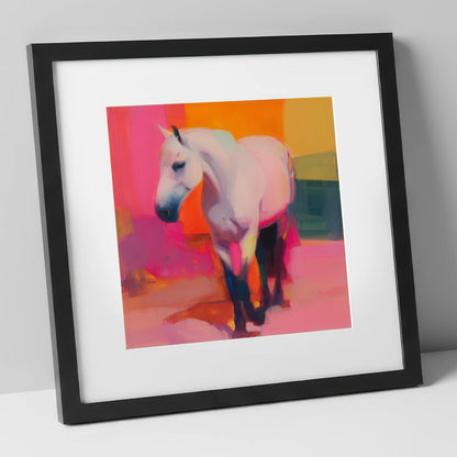 The Vibrant Grey horse breed art print in black frame