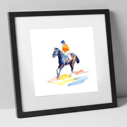 Vivid Racing Colours racing horse art print in black frame