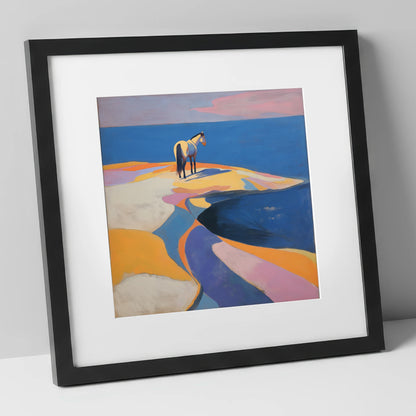 Sentinel by the Sea horse landscape art print in black frame