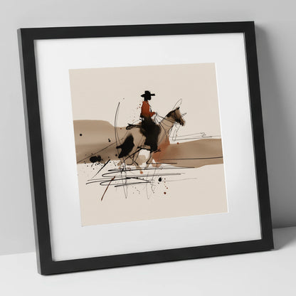 Western Trail Silhouette western horse art print in black frame
