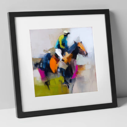 The Vivid Furlong racing horse art print in black frame